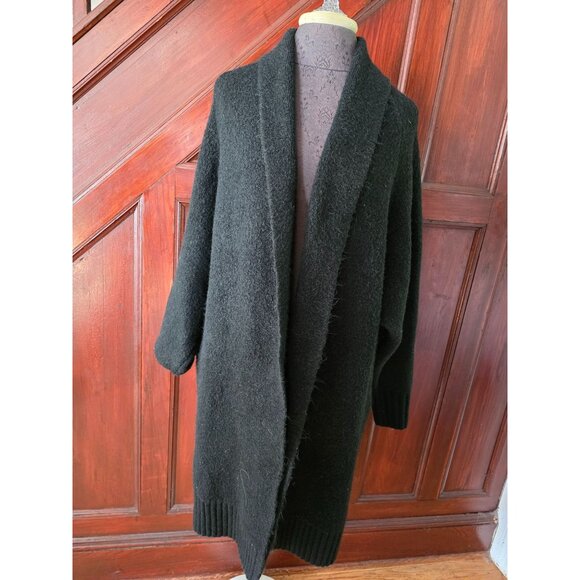 A New Day Black Long Cardigan Sweater Open Front M Duster - Picture 1 of 6
